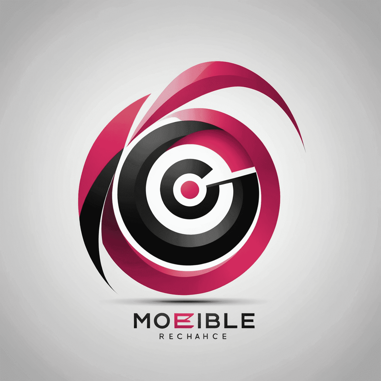 Company logo featuring a modern, abstract design in red, pink, black and white colors, symbolizing fast and reliable mobile and internet recharge services