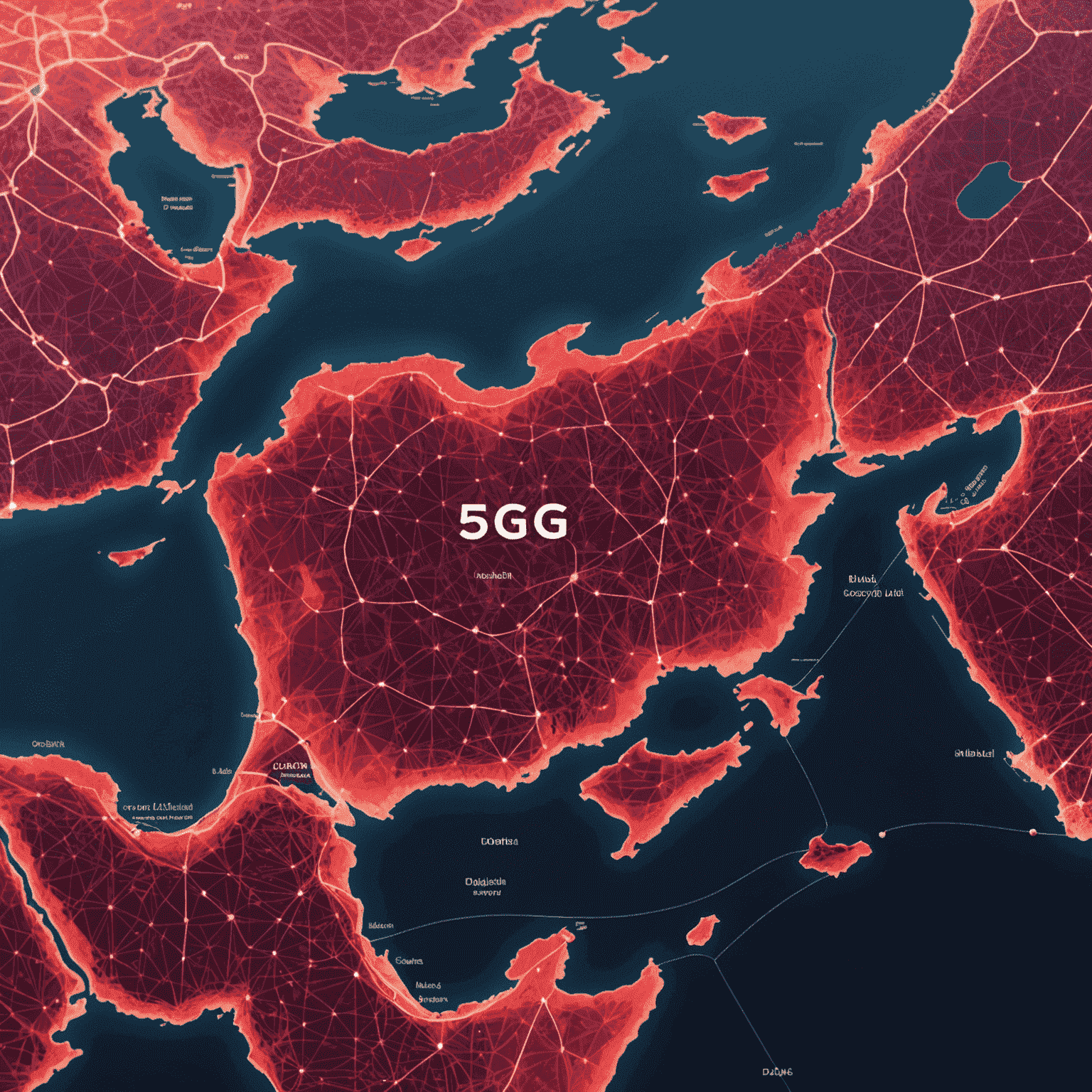 5G network coverage map of UAE showing major cities like Dubai, Abu Dhabi, Sharjah etc. covered in 5G signals represented by shades of red and pink