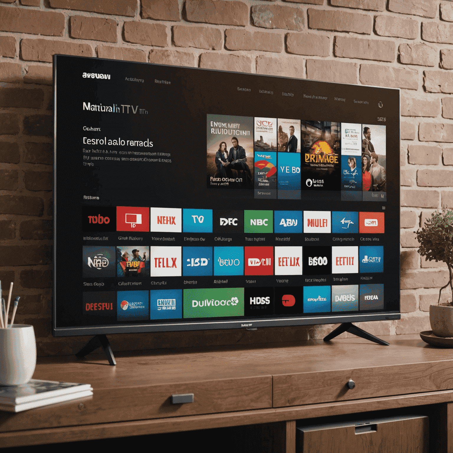 A smart TV displaying a TV plan recharge page with a variety of channel packages and on-demand content options